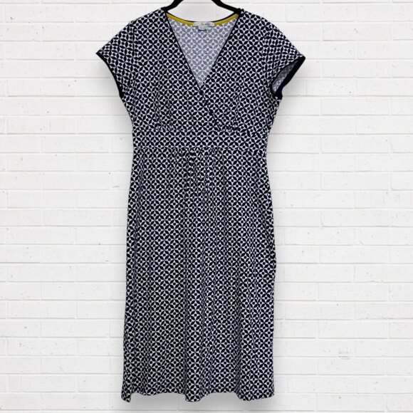 BODEN Navy Blue Faux Wrap Jenny Stretch Knit A-Line Geometric Travel Dress 6 - Picture 1 of 5